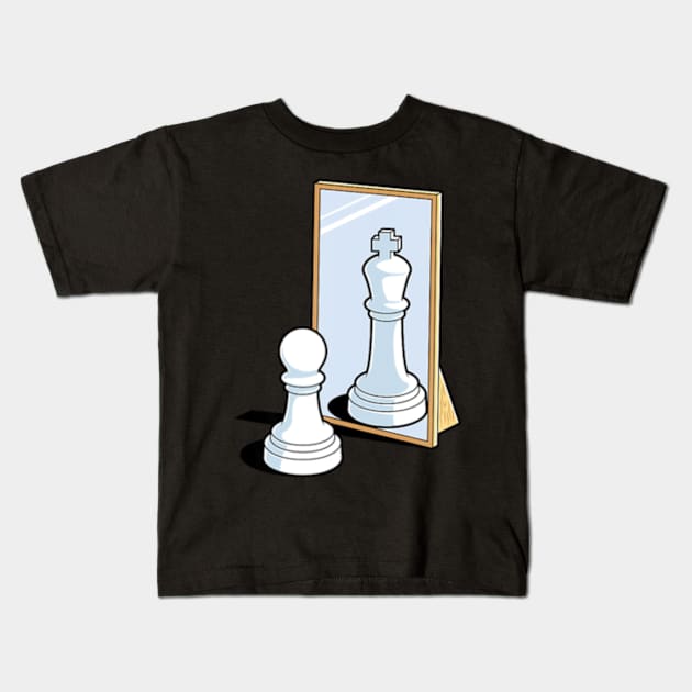 Chess Pawn King Mirror Reflection Motivational Kids T-Shirt by Sandlin Keen Ai